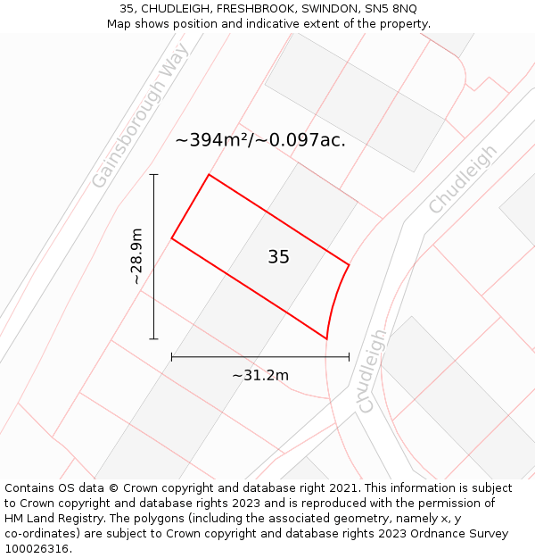 35, CHUDLEIGH, FRESHBROOK, SWINDON, SN5 8NQ: Plot and title map