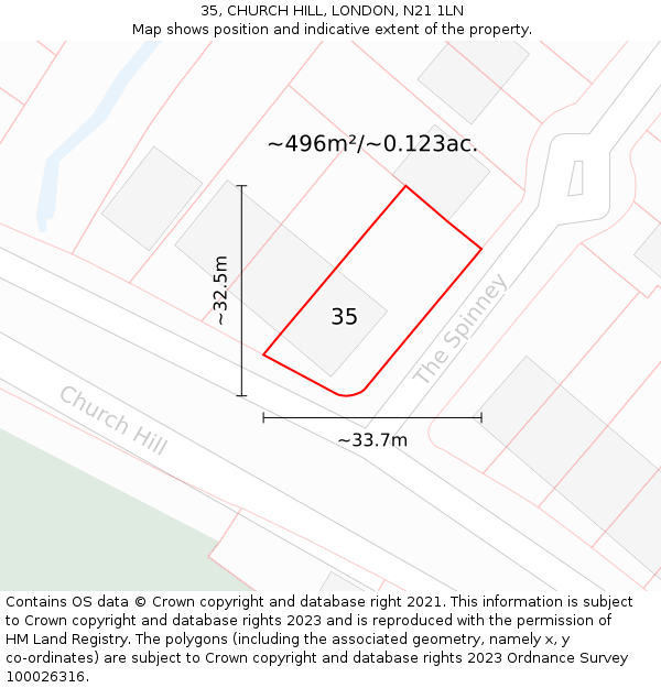 35, CHURCH HILL, LONDON, N21 1LN: Plot and title map