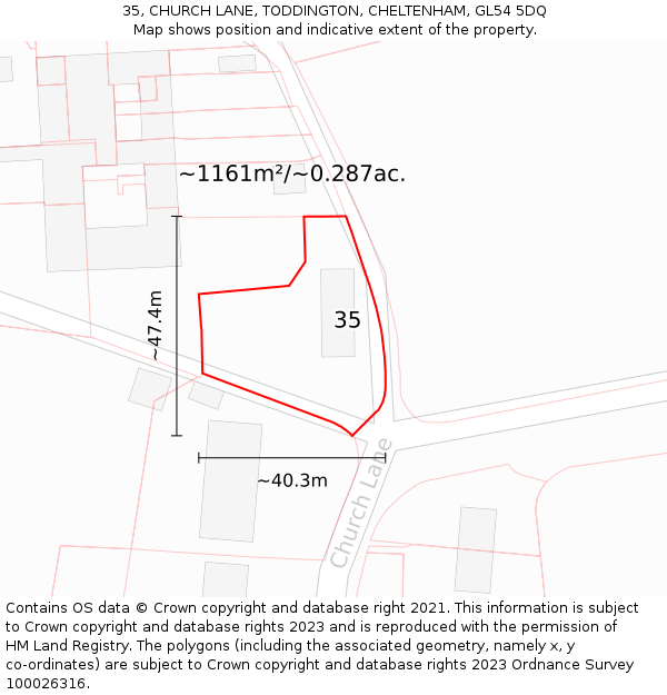 35, CHURCH LANE, TODDINGTON, CHELTENHAM, GL54 5DQ: Plot and title map