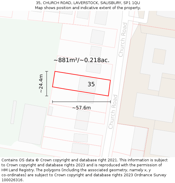 35, CHURCH ROAD, LAVERSTOCK, SALISBURY, SP1 1QU: Plot and title map