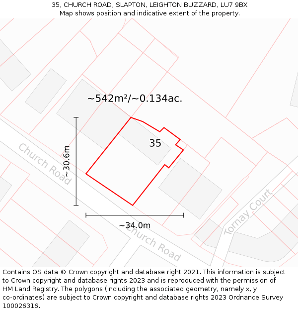 35, CHURCH ROAD, SLAPTON, LEIGHTON BUZZARD, LU7 9BX: Plot and title map