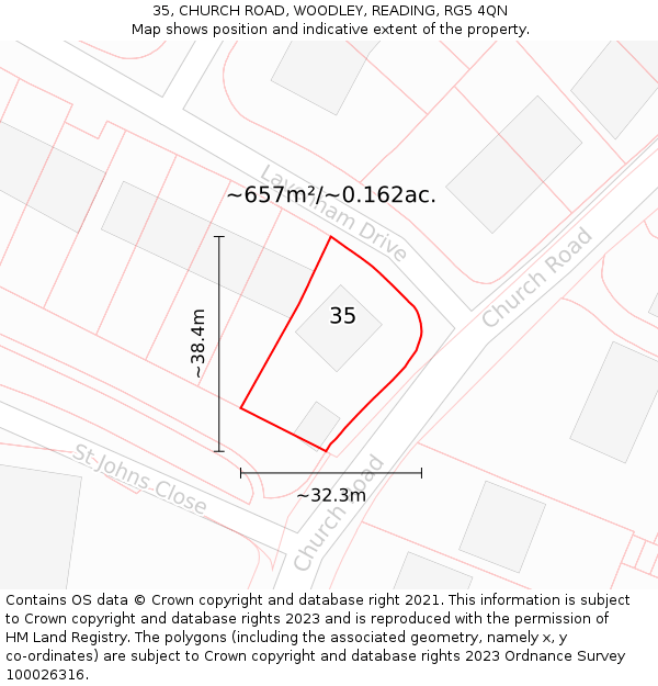 35, CHURCH ROAD, WOODLEY, READING, RG5 4QN: Plot and title map