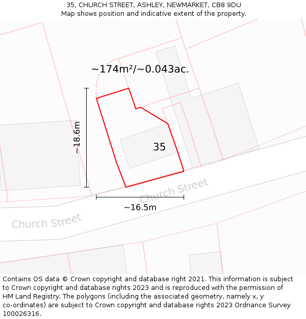 35, CHURCH STREET, ASHLEY, NEWMARKET, CB8 9DU: Plot and title map