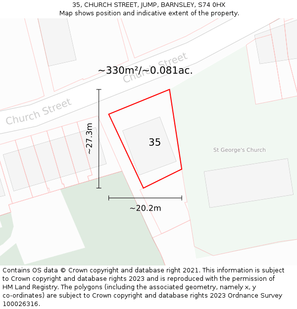 35, CHURCH STREET, JUMP, BARNSLEY, S74 0HX: Plot and title map