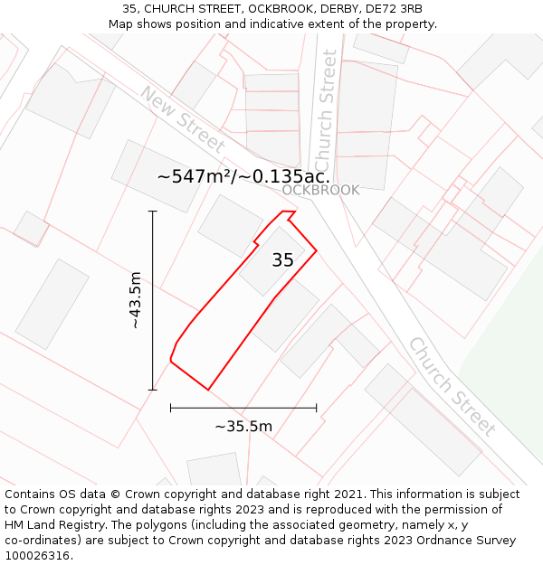 35, CHURCH STREET, OCKBROOK, DERBY, DE72 3RB: Plot and title map