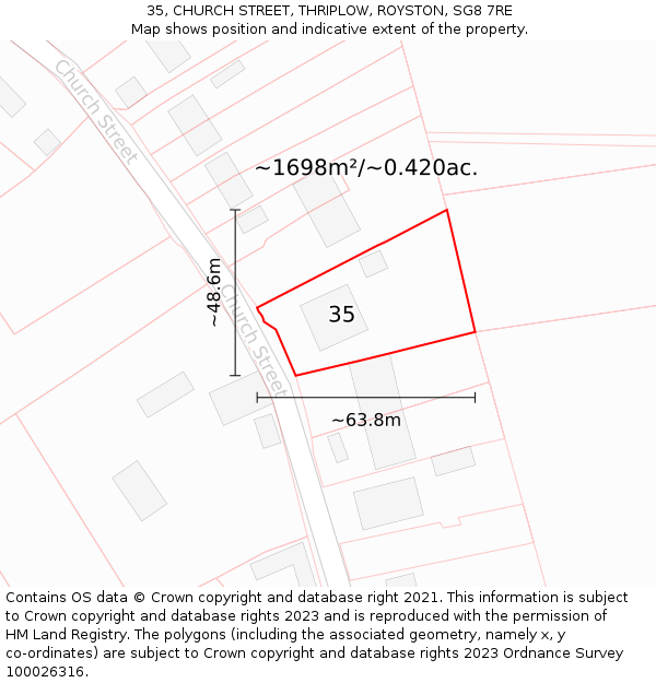 35, CHURCH STREET, THRIPLOW, ROYSTON, SG8 7RE: Plot and title map