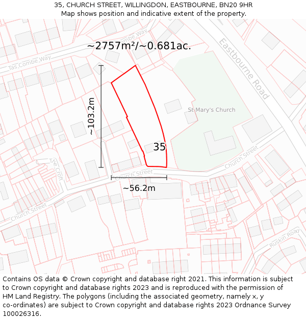 35, CHURCH STREET, WILLINGDON, EASTBOURNE, BN20 9HR: Plot and title map