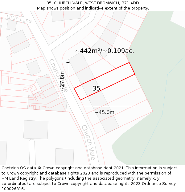 35, CHURCH VALE, WEST BROMWICH, B71 4DD: Plot and title map