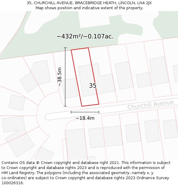 35, CHURCHILL AVENUE, BRACEBRIDGE HEATH, LINCOLN, LN4 2JX: Plot and title map