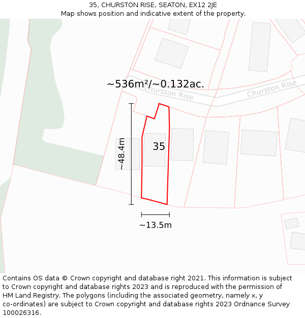35, CHURSTON RISE, SEATON, EX12 2JE: Plot and title map