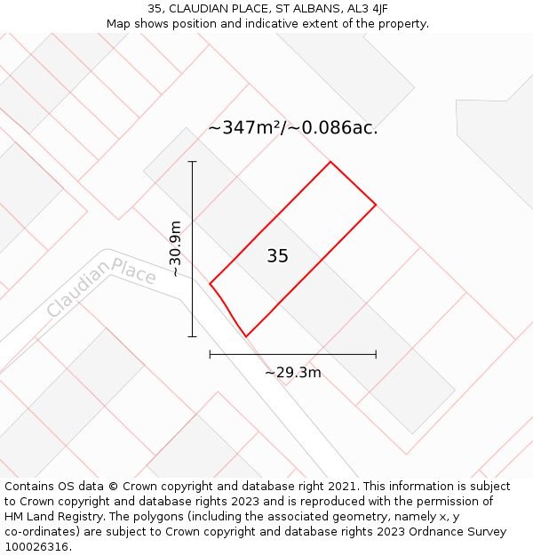 35, CLAUDIAN PLACE, ST ALBANS, AL3 4JF: Plot and title map