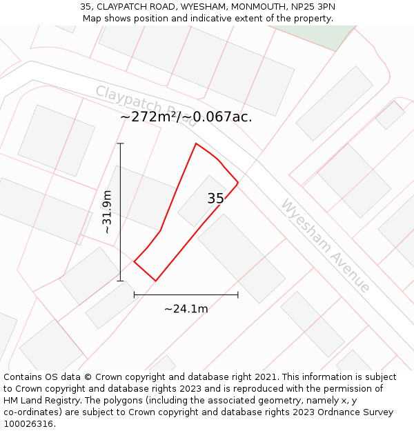 35, CLAYPATCH ROAD, WYESHAM, MONMOUTH, NP25 3PN: Plot and title map