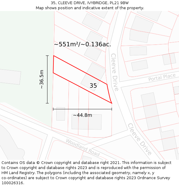 35, CLEEVE DRIVE, IVYBRIDGE, PL21 9BW: Plot and title map