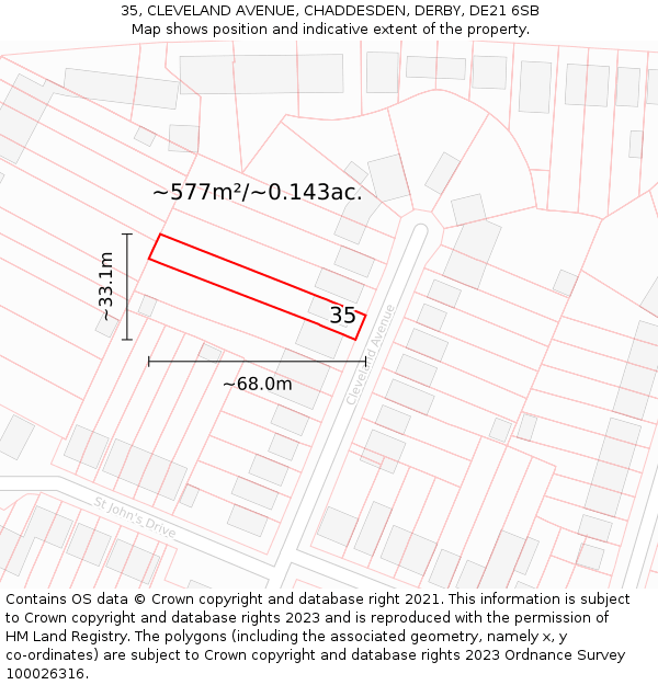 35, CLEVELAND AVENUE, CHADDESDEN, DERBY, DE21 6SB: Plot and title map