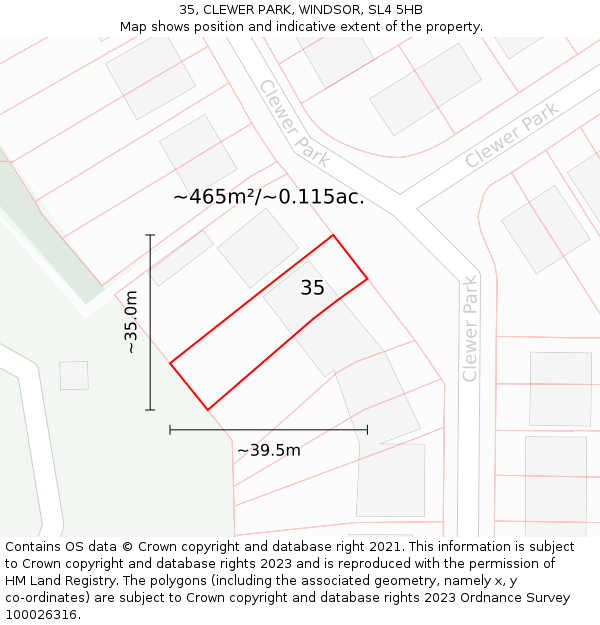 35, CLEWER PARK, WINDSOR, SL4 5HB: Plot and title map