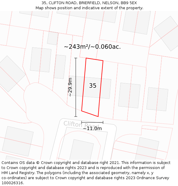 35, CLIFTON ROAD, BRIERFIELD, NELSON, BB9 5EX: Plot and title map
