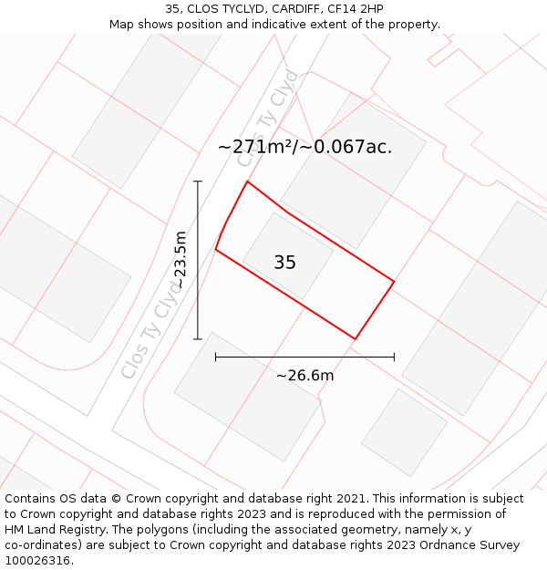 35, CLOS TYCLYD, CARDIFF, CF14 2HP: Plot and title map