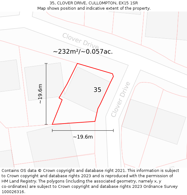 35, CLOVER DRIVE, CULLOMPTON, EX15 1SR: Plot and title map
