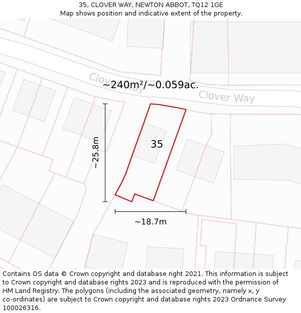 35, CLOVER WAY, NEWTON ABBOT, TQ12 1GE: Plot and title map