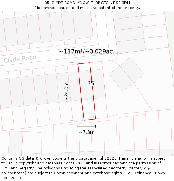 35, CLYDE ROAD, KNOWLE, BRISTOL, BS4 3DH: Plot and title map