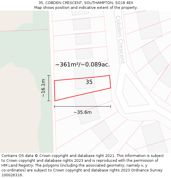 35, COBDEN CRESCENT, SOUTHAMPTON, SO18 4EX: Plot and title map
