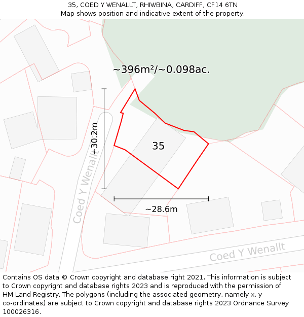 35, COED Y WENALLT, RHIWBINA, CARDIFF, CF14 6TN: Plot and title map