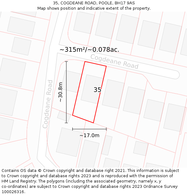 35, COGDEANE ROAD, POOLE, BH17 9AS: Plot and title map