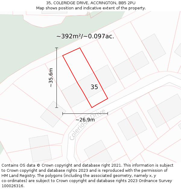 35, COLERIDGE DRIVE, ACCRINGTON, BB5 2PU: Plot and title map