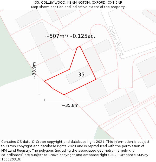 35, COLLEY WOOD, KENNINGTON, OXFORD, OX1 5NF: Plot and title map