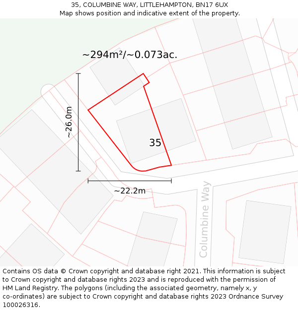 35, COLUMBINE WAY, LITTLEHAMPTON, BN17 6UX: Plot and title map