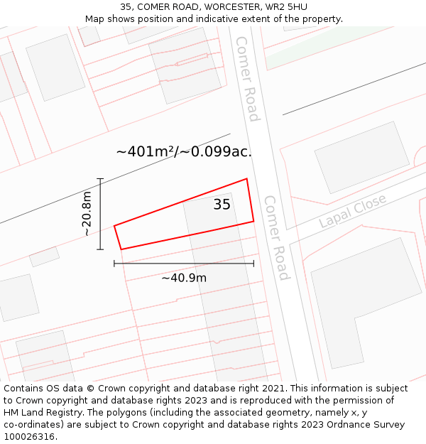 35, COMER ROAD, WORCESTER, WR2 5HU: Plot and title map