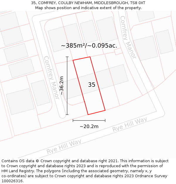 35, COMFREY, COULBY NEWHAM, MIDDLESBROUGH, TS8 0XT: Plot and title map