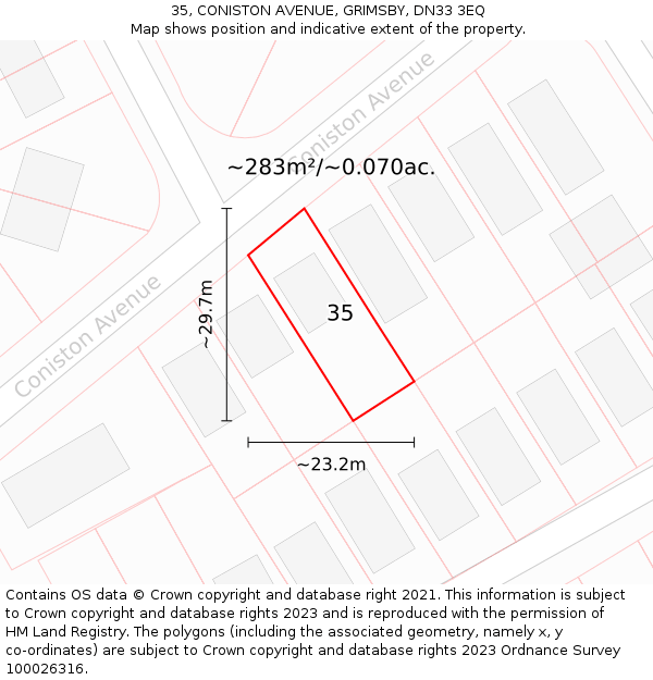 35, CONISTON AVENUE, GRIMSBY, DN33 3EQ: Plot and title map