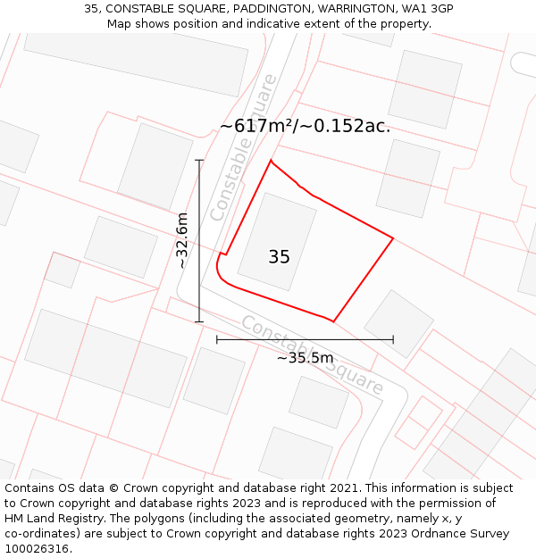 35, CONSTABLE SQUARE, PADDINGTON, WARRINGTON, WA1 3GP: Plot and title map