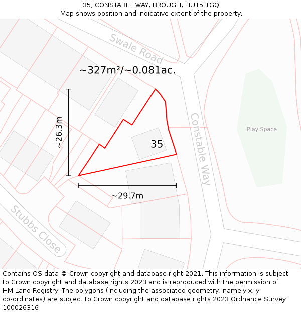 35, CONSTABLE WAY, BROUGH, HU15 1GQ: Plot and title map