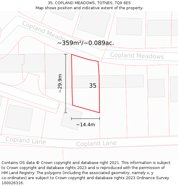 35, COPLAND MEADOWS, TOTNES, TQ9 6ES: Plot and title map