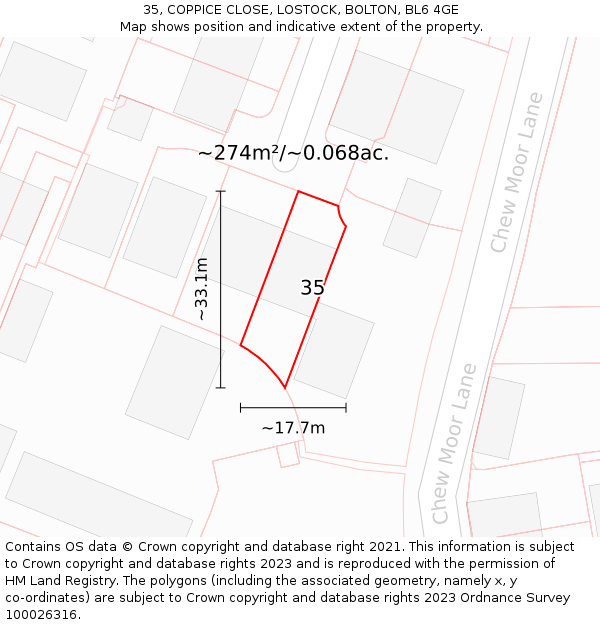 35, COPPICE CLOSE, LOSTOCK, BOLTON, BL6 4GE: Plot and title map