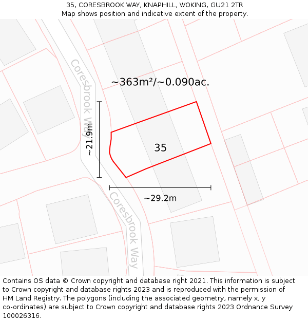 35, CORESBROOK WAY, KNAPHILL, WOKING, GU21 2TR: Plot and title map