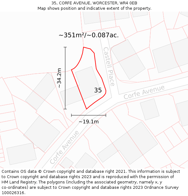 35, CORFE AVENUE, WORCESTER, WR4 0EB: Plot and title map