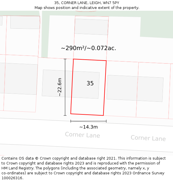35, CORNER LANE, LEIGH, WN7 5PY: Plot and title map