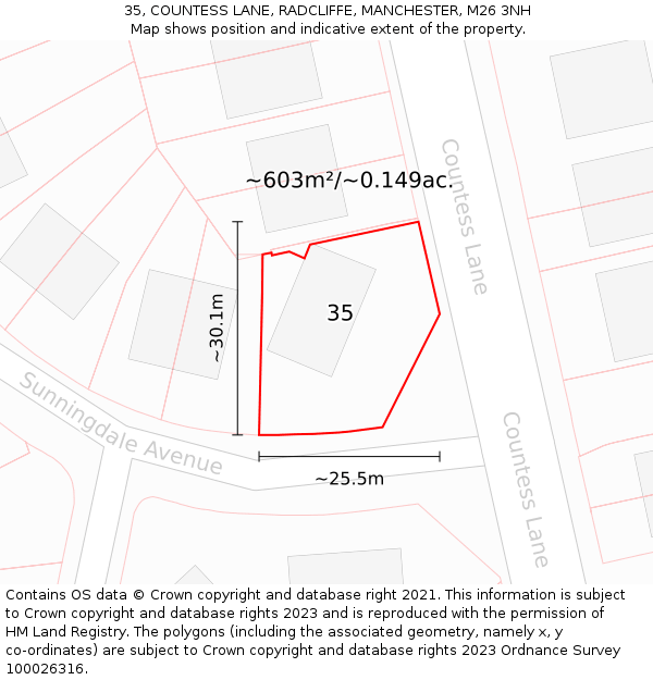 35, COUNTESS LANE, RADCLIFFE, MANCHESTER, M26 3NH: Plot and title map