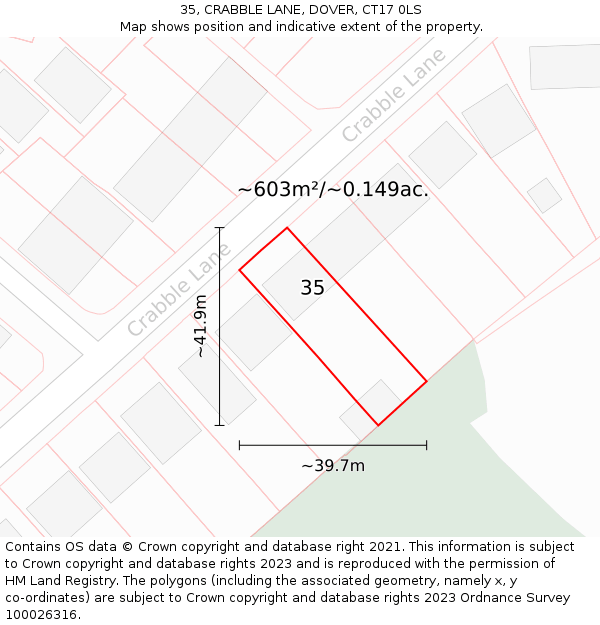 35, CRABBLE LANE, DOVER, CT17 0LS: Plot and title map