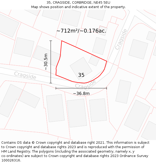 35, CRAGSIDE, CORBRIDGE, NE45 5EU: Plot and title map