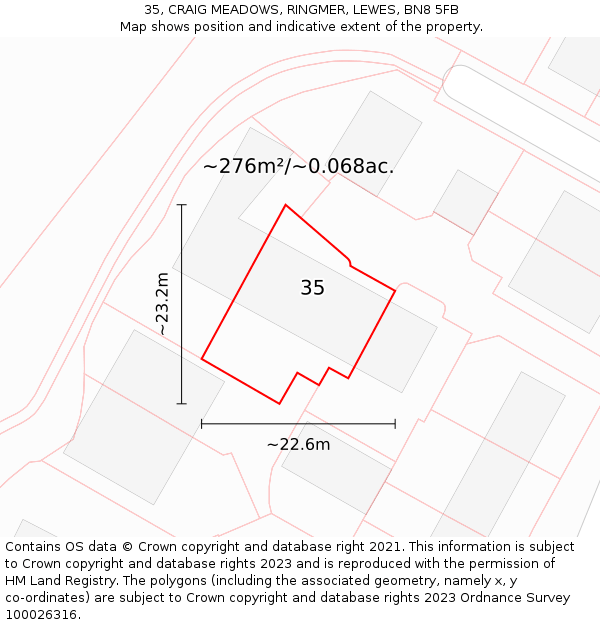 35, CRAIG MEADOWS, RINGMER, LEWES, BN8 5FB: Plot and title map
