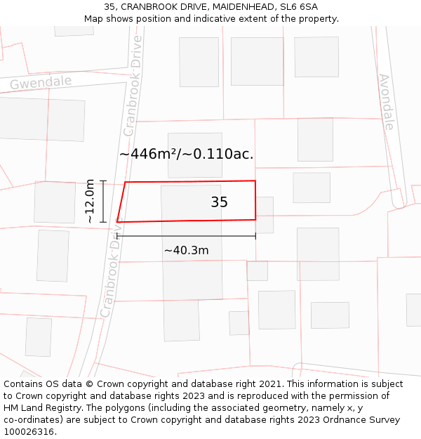 35, CRANBROOK DRIVE, MAIDENHEAD, SL6 6SA: Plot and title map