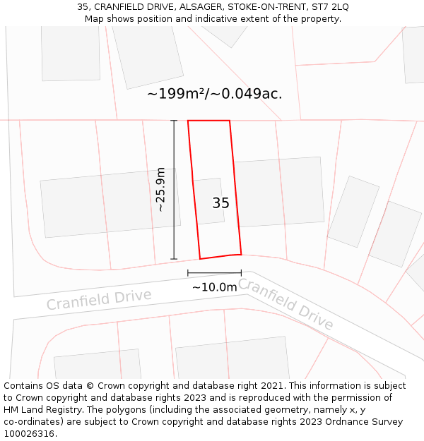 35, CRANFIELD DRIVE, ALSAGER, STOKE-ON-TRENT, ST7 2LQ: Plot and title map