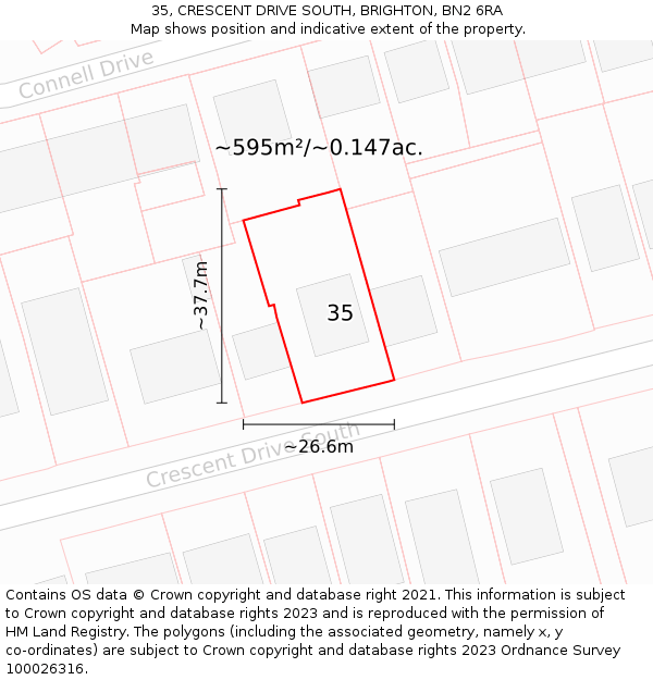 35, CRESCENT DRIVE SOUTH, BRIGHTON, BN2 6RA: Plot and title map