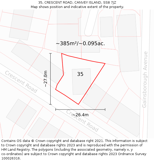 35, CRESCENT ROAD, CANVEY ISLAND, SS8 7JZ: Plot and title map