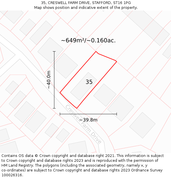35, CRESWELL FARM DRIVE, STAFFORD, ST16 1PG: Plot and title map