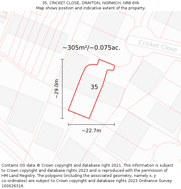 35, CRICKET CLOSE, DRAYTON, NORWICH, NR8 6YA: Plot and title map